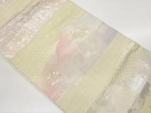 抽象横段に草花・古典柄模様織出し名古屋帯